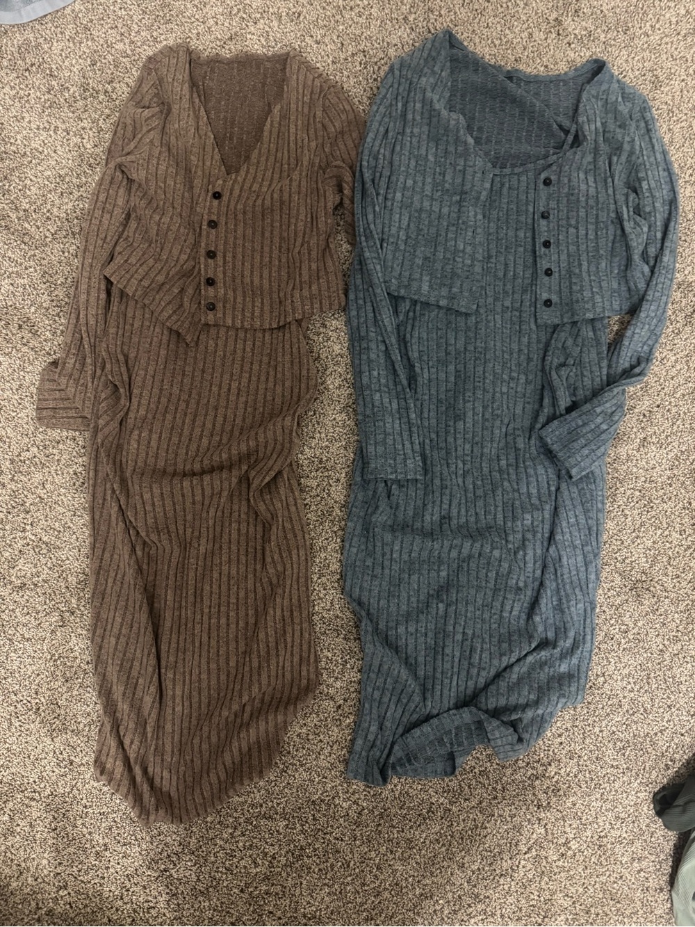 Ribbed Long Sleeve Knit maternity dresses  - Brown / Blue
